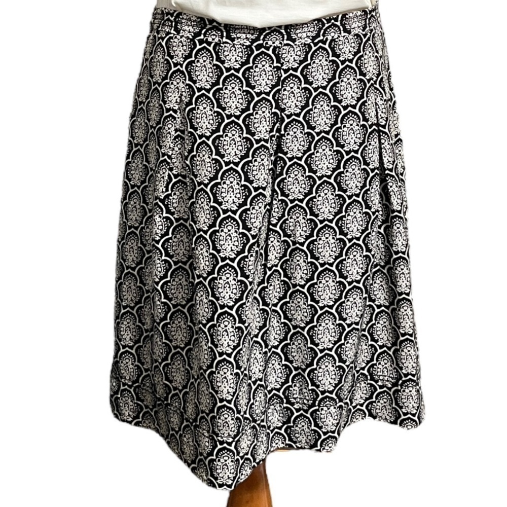 Ann Taylor LOFT Linen-blend Black & Cream Patterned Skirt Size 8